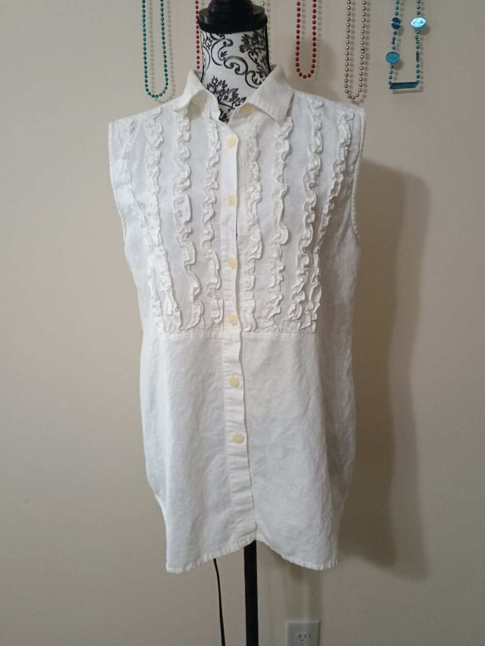 Vintage Cambridge Country Store Sleeveless Tuxedo Ruffle Button Down Sz. 14